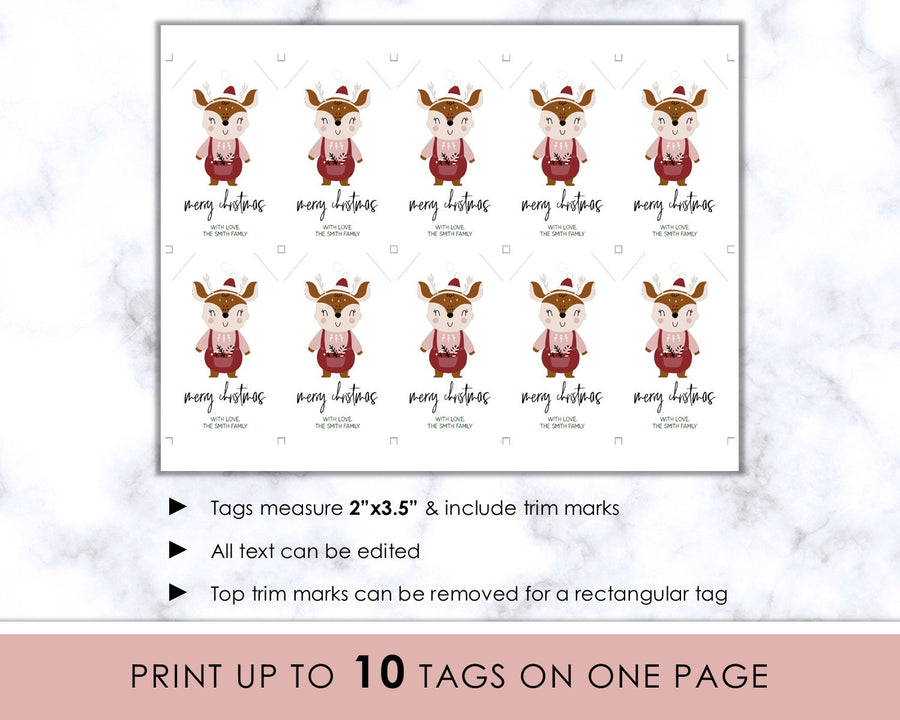 Editable Christmas Gift Tag - Happy Reindeer