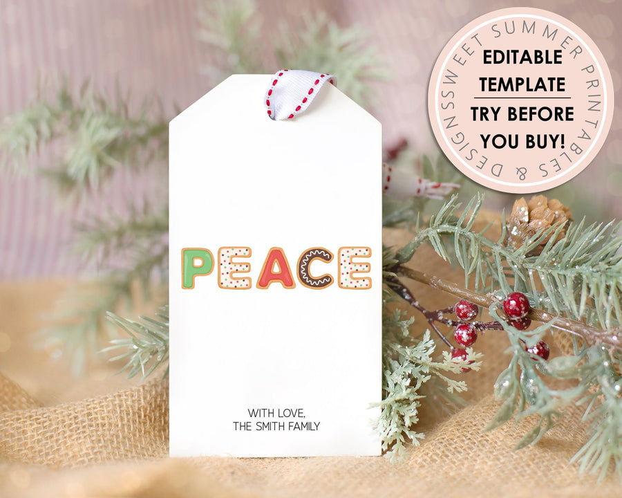 Editable Christmas Gift Tag - Peace Cookies