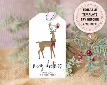 Editable Christmas Gift Tag - Cozy Reindeer