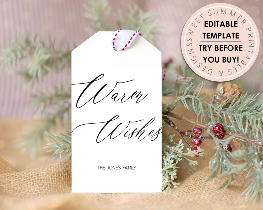 Editable Christmas Gift Tag - Warm Wishes Script