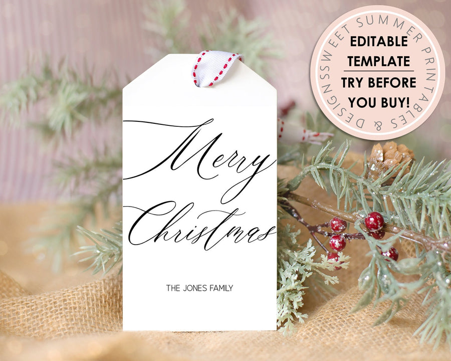 Editable Christmas Gift Tag - Merry Christmas Script