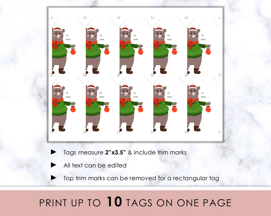 Editable Christmas Gift Tag - Winter Bear