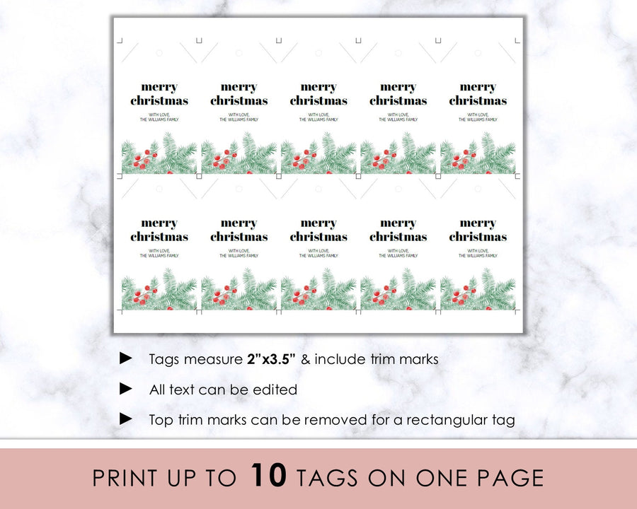 Editable Christmas Gift Tag - Holiday Greenery