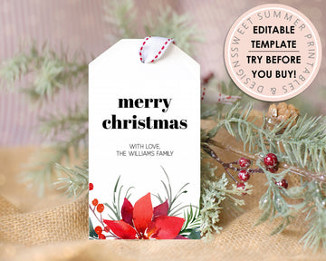 Editable Christmas Gift Tag - Holiday Floral