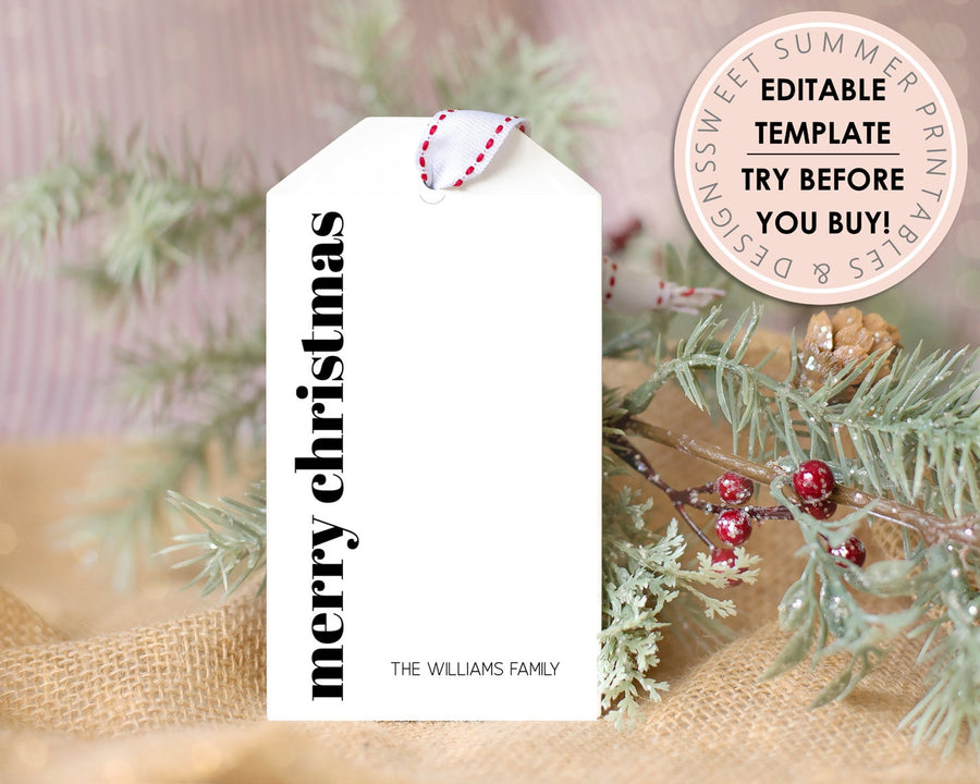 Editable Christmas Gift Tag - Minimalist Merry Christmas