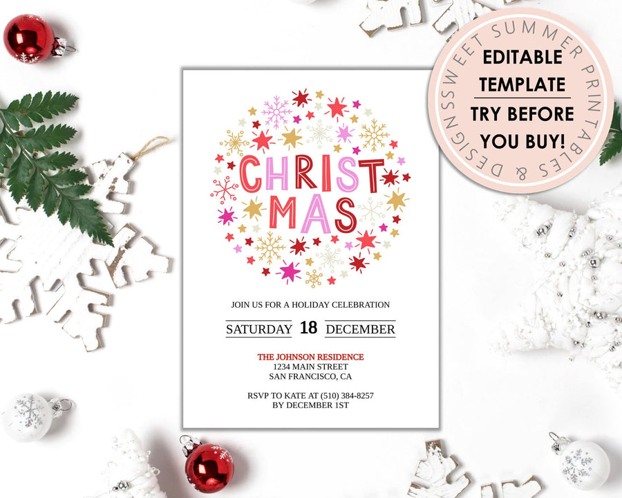Editable Christmas Invitation - Christmas Burst
