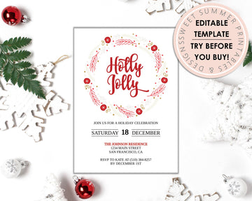 Editable Christmas Invitation - Holly Jolly