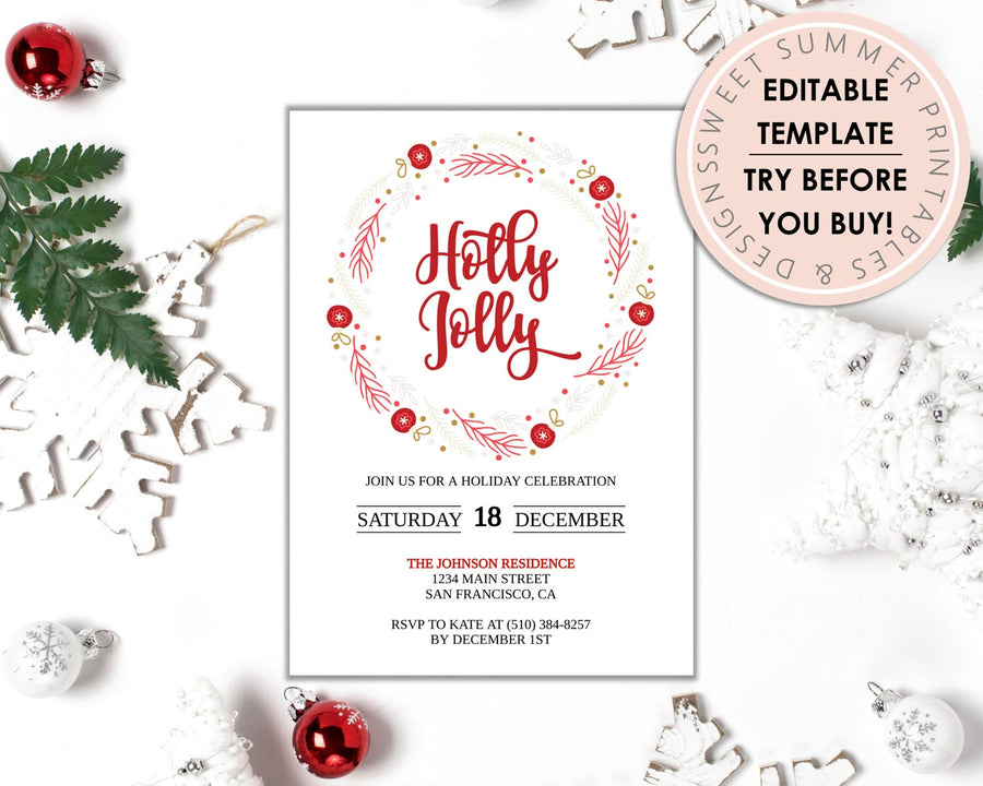 Editable Christmas Invitation - Holly Jolly