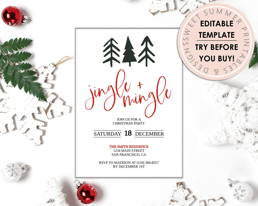 Editable Christmas Invitation - Red and Black