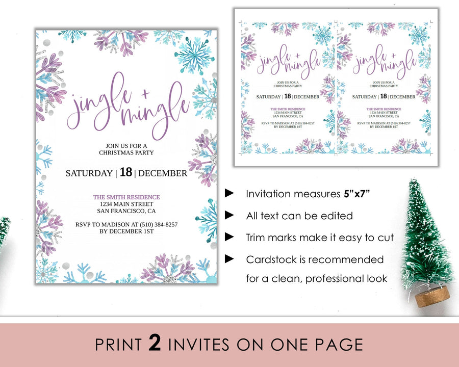 Editable Christmas Invitation - Purple Snowflakes