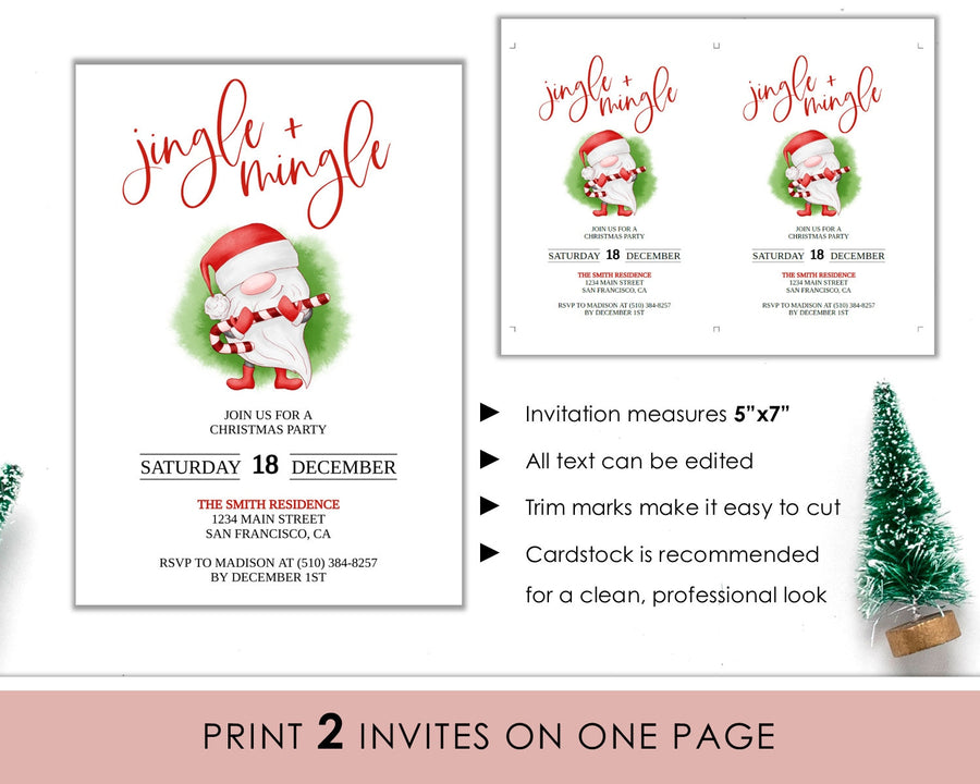 Editable Christmas Invitation - Jingle & Mingle Holiday Gnome