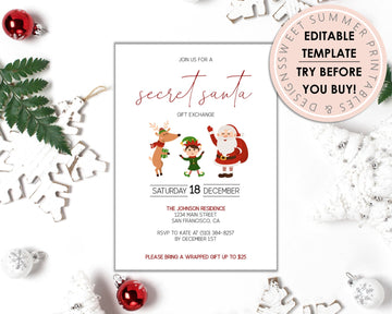 Editable Christmas Invitation - Secret Santa Friends