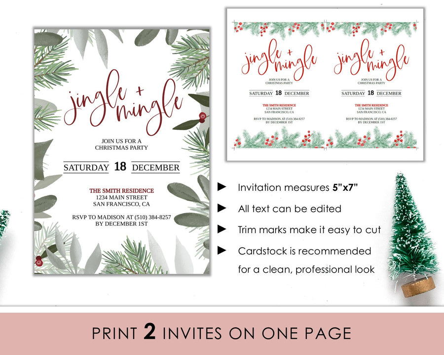 Editable Christmas Invitation - Jingle & Mingle Greenery