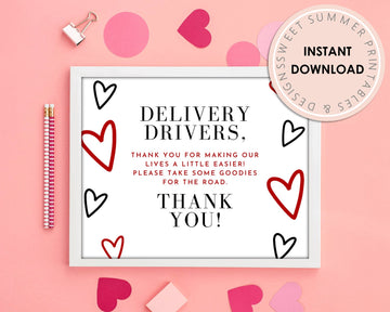 Valentine's Day Black Red Delivery Drivers Sign Printable, Valentine, Delivery Drivers Printable, Delivery Drivers Thank You, 8x10 Printable