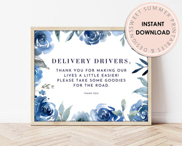 Delivery Drivers Sign Printable - Blue Floral