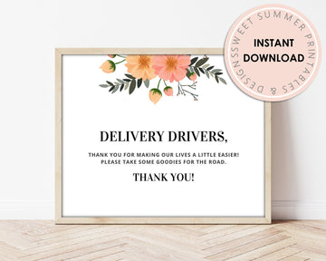 Delivery Drivers Sign Printable - Peachy Pink Floral