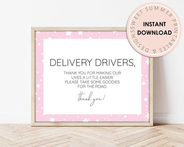Delivery Drivers Sign Printable - Pink Stars