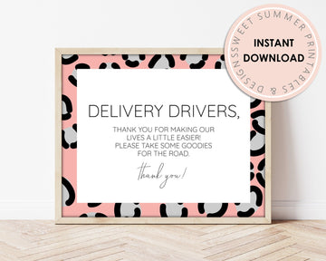Delivery Drivers Sign Printable - Pink Leopard