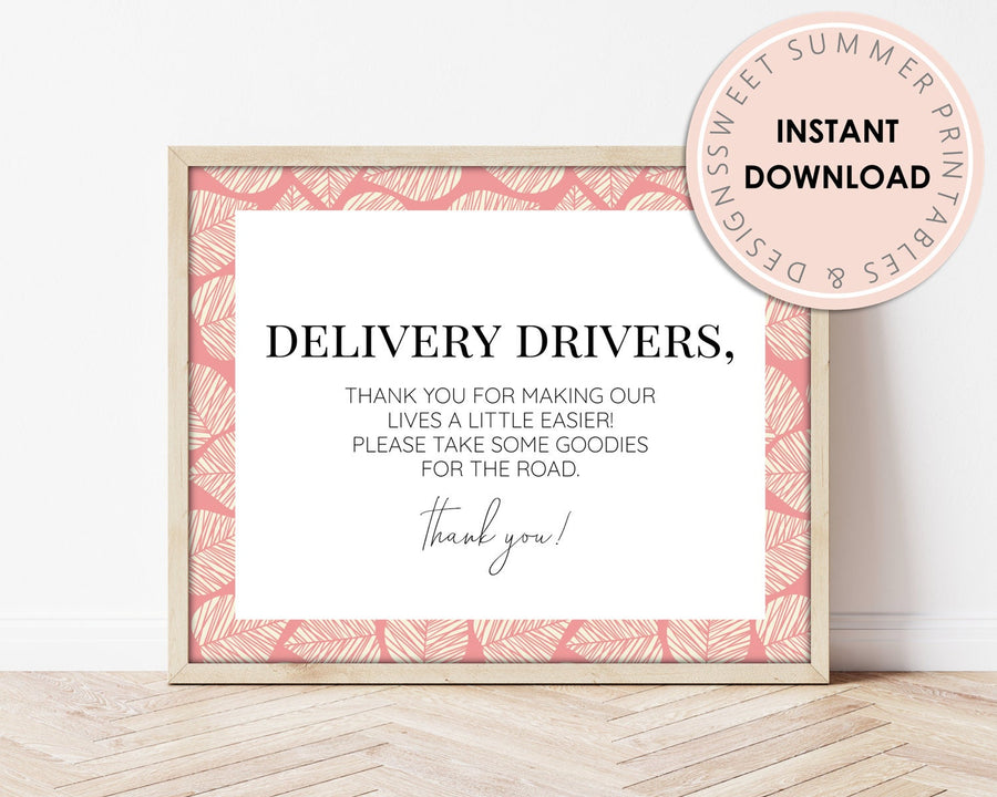 Delivery Drivers Sign Printable - Coral Leaves