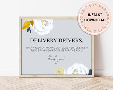 Delivery Drivers Sign Printable - Gray & White Floral