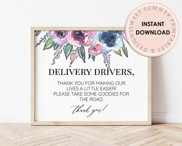 Delivery Drivers Sign Printable - Purple Floral