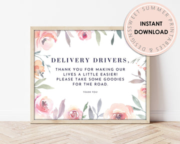 Delivery Drivers Sign Printable - Blush Floral Frame