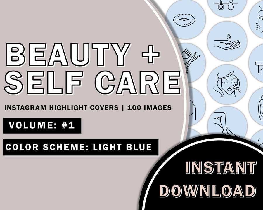 100 Hand Drawn Beauty Instagram Highlights - Light Blue