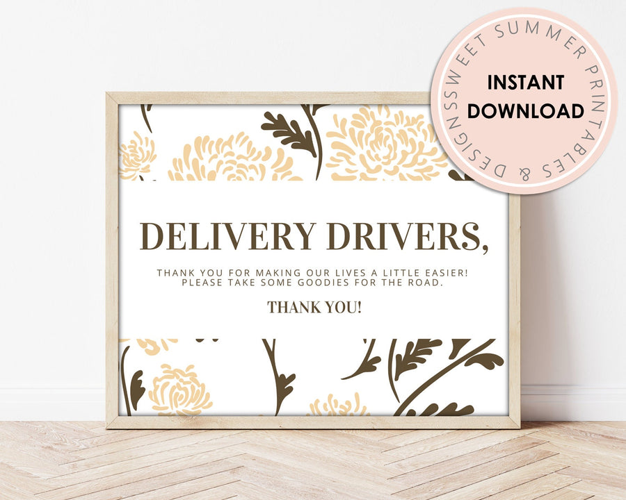 Delivery Drivers Sign Printable - Brown Floral