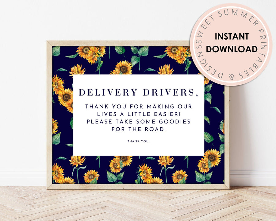 Dark Sunflower Delivery Drivers Sign Printable, Spring Delivery Sign, Delivery Drivers Printable, Delivery Drivers Thank You, 8x10 Printable