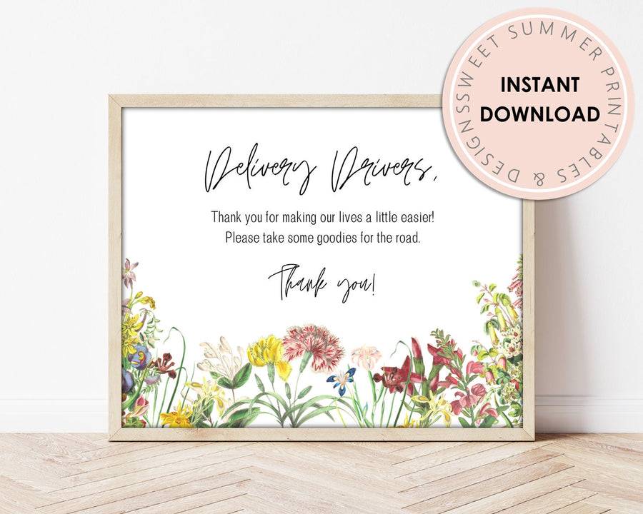 Delivery Drivers Sign Printable - Floral Garden