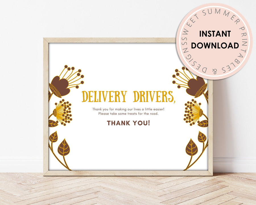 Delivery Drivers Sign Printable - Golden Floral