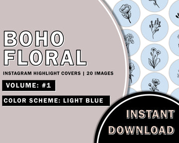 20 Hand Drawn Floral Light Blue Instagram Highlight Covers, Salon Highlight, Minimalist Highlight Covers, Instagram Boho Highlight Cover
