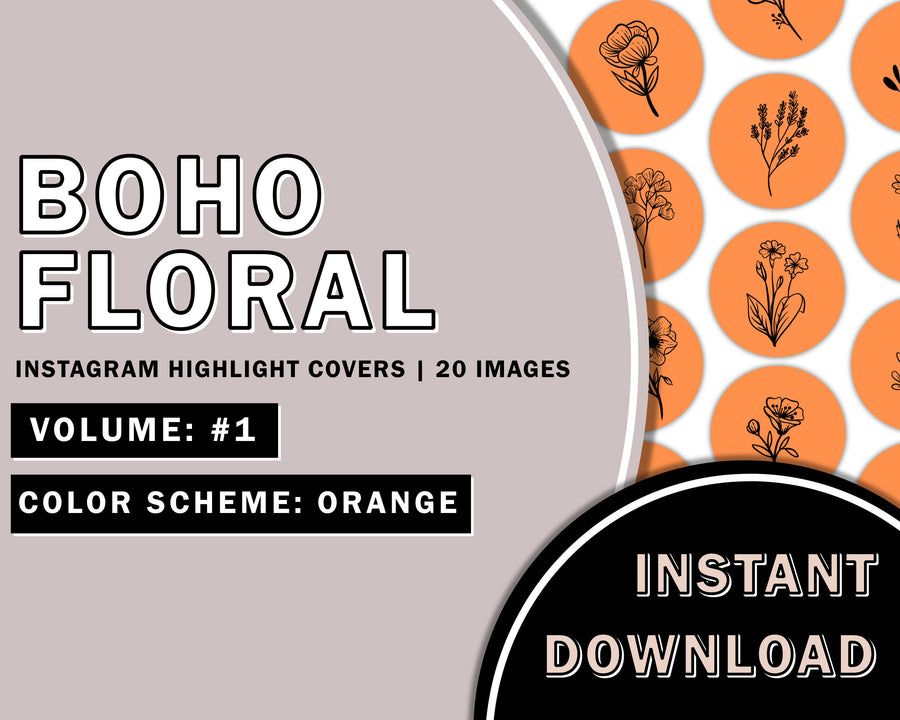 20 Hand Drawn Floral Orange Instagram Highlight Covers