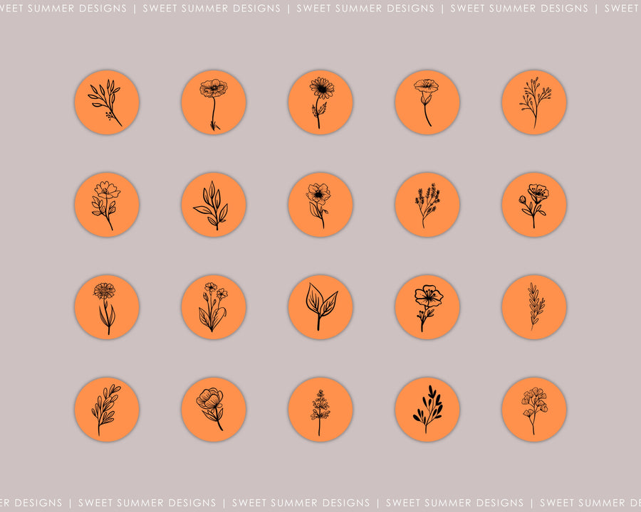20 Hand Drawn Floral Orange Instagram Highlight Covers