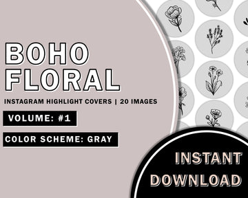 20 Hand Drawn Floral Gray Instagram Highlight Covers, Salon Highlight, Minimalist Highlight Covers, Instagram Boho Highlight Cover
