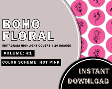 20 Hand Drawn Floral Hot Pink Instagram Highlight Covers, Salon Highlight, Minimalist Highlight Covers, Instagram Boho Highlight Cover
