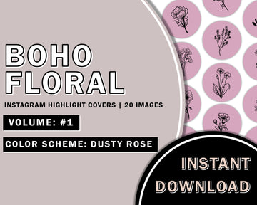 20 Hand Drawn Floral Dusty Rose Instagram Highlight Covers, Salon Highlight, Minimalist Highlight Covers, Instagram Boho Highlight Cover