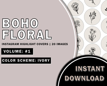 20 Hand Drawn Floral Ivory Instagram Highlight Covers, Salon Highlight, Minimalist Highlight Covers, Instagram Boho Highlight Cover