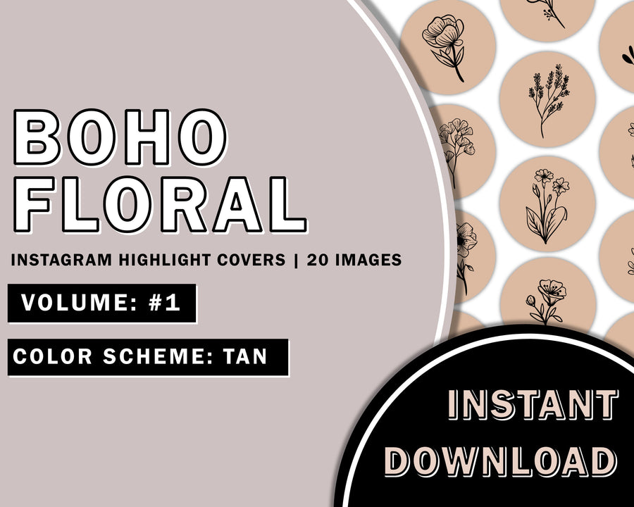 20 Hand Drawn Floral Tan Instagram Highlight Covers, Salon Highlight, Minimalist Highlight Covers, Instagram Boho Highlight Cover