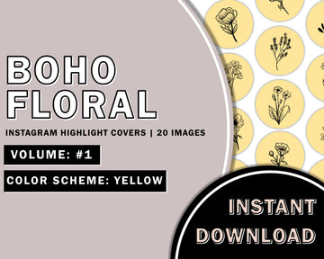 20 Hand Drawn Floral Yellow Instagram Highlight Covers, Salon Highlight, Minimalist Highlight Covers, Instagram Boho Highlight Cover