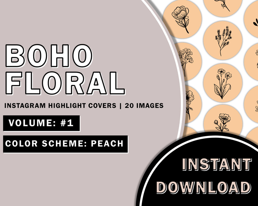 20 Hand Drawn Floral Peach Instagram Highlight Covers, Salon Highlight, Minimalist Highlight Covers, Instagram Boho Highlight Cover