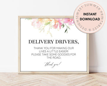 Delivery Drivers Sign Printable - Blush Gold Floral