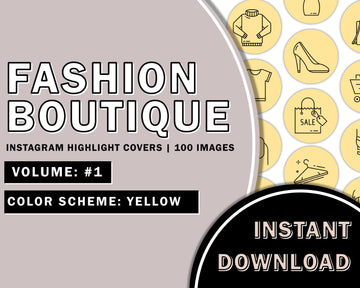 100 Fashion Boutique Yellow Hand Drawn Instagram Highlight Cover Templates, Instagram Boutique Highlight Icons, Boutique Posts, Online Shop