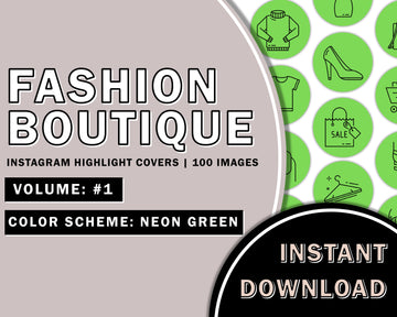 100 Fashion Boutique Hand Drawn Neon Green Instagram Highlight Cover Templates, Instagram Boutique Highlight Icons, Boutique, Online Shop