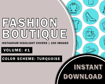 100 Fashion Boutique Hand Drawn Turquoise Instagram Highlight Cover Templates, Instagram Boutique Highlight Icons, Boutique, Online Shop