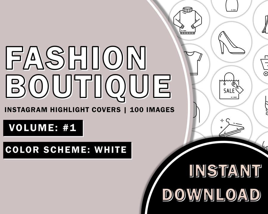 100 Fashion Boutique Hand Drawn White Instagram Highlight Cover Templates, Instagram Boutique Highlight Icon, Boutique Reseller, Online Shop