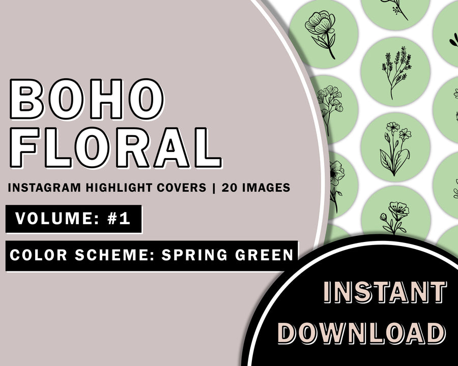 20 Hand Drawn Floral Spring Green Instagram Highlight Covers, Salon Highlight, Minimalist Highlight Covers, Instagram Boho Highlight Cover