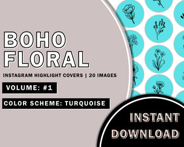 20 Hand Drawn Floral Turquoise Instagram Highlight Covers, Salon Highlight, Minimalist Highlight Covers, Instagram Boho Highlight Cover