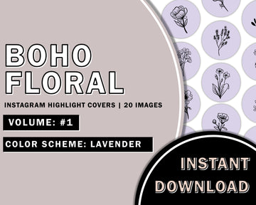 20 Hand Drawn Floral Lavender Instagram Highlight Covers, Salon Highlight, Minimalist Highlight Covers, Instagram Boho Highlight Cover