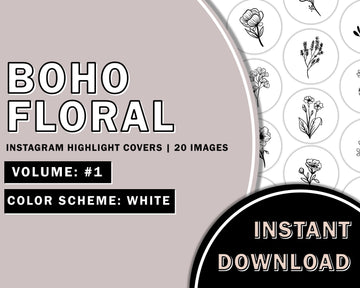 20 Hand Drawn Floral White Instagram Highlight Covers, Salon Highlight, Minimalist Highlight Covers, Instagram Boho Highlight Cover